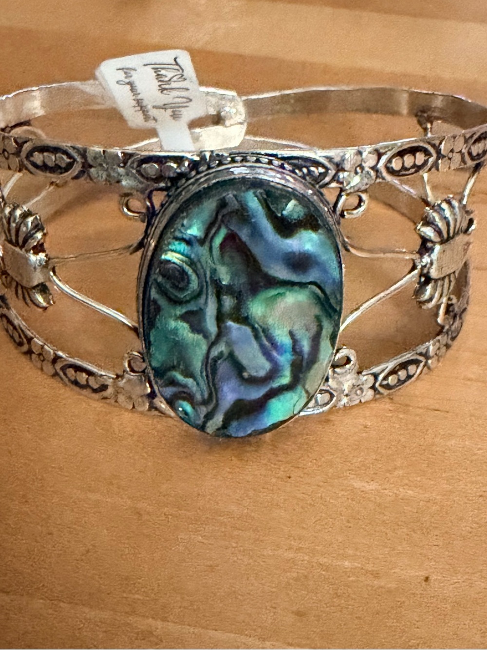 Lovely Abalone Shell Cuff Bracelet - 925 Plated/Stamped